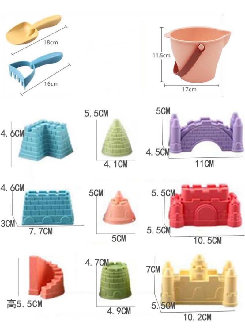 TAPIT 12 Piece Sand Castle Building Beach Toys Bag For Outdoor Play Including Sand Bucket Rake Shovel Sand Molds Travel Sand Toys Sandbox Toys for Toddlers Kids Boys Baby (Pink) - Image 2